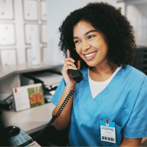 nurse holding the phone